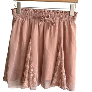 Hem & Thread Blush Skater Skirt with Lace Accents